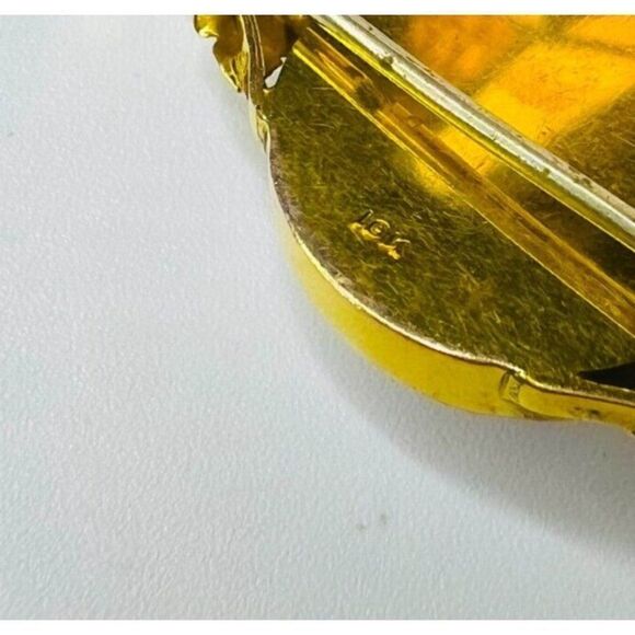 10k Yellow Gold Antique Mabe Pearl Brooch Blister Pearl and Leaves Foliage 6.3g - Picture 6 of 12